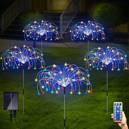 

Tutuviw Outdoor Solar Garden Landscape Path Lights 5 Pack 120 LED Waterproof Fireworks Light for Outdoor Patio Walkway Pathway Decorative - Colorful