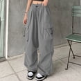 thumbnail image 2 of UDAUDU Womens Cargo Pants 2026 High Waist Baggy Casual Travel Parachute Trousers Loose Fit Y2K Streetwear with Multi Pockets Gray XL, 2 of 6