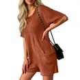 thumbnail image 4 of Pounoo Rompers for Women Short Sleeve Crisscross Back Textured Knit Rompers Retro Casual Style Lightweight Breathable Relaxed-Fit Rompers Gift, 4 of 7