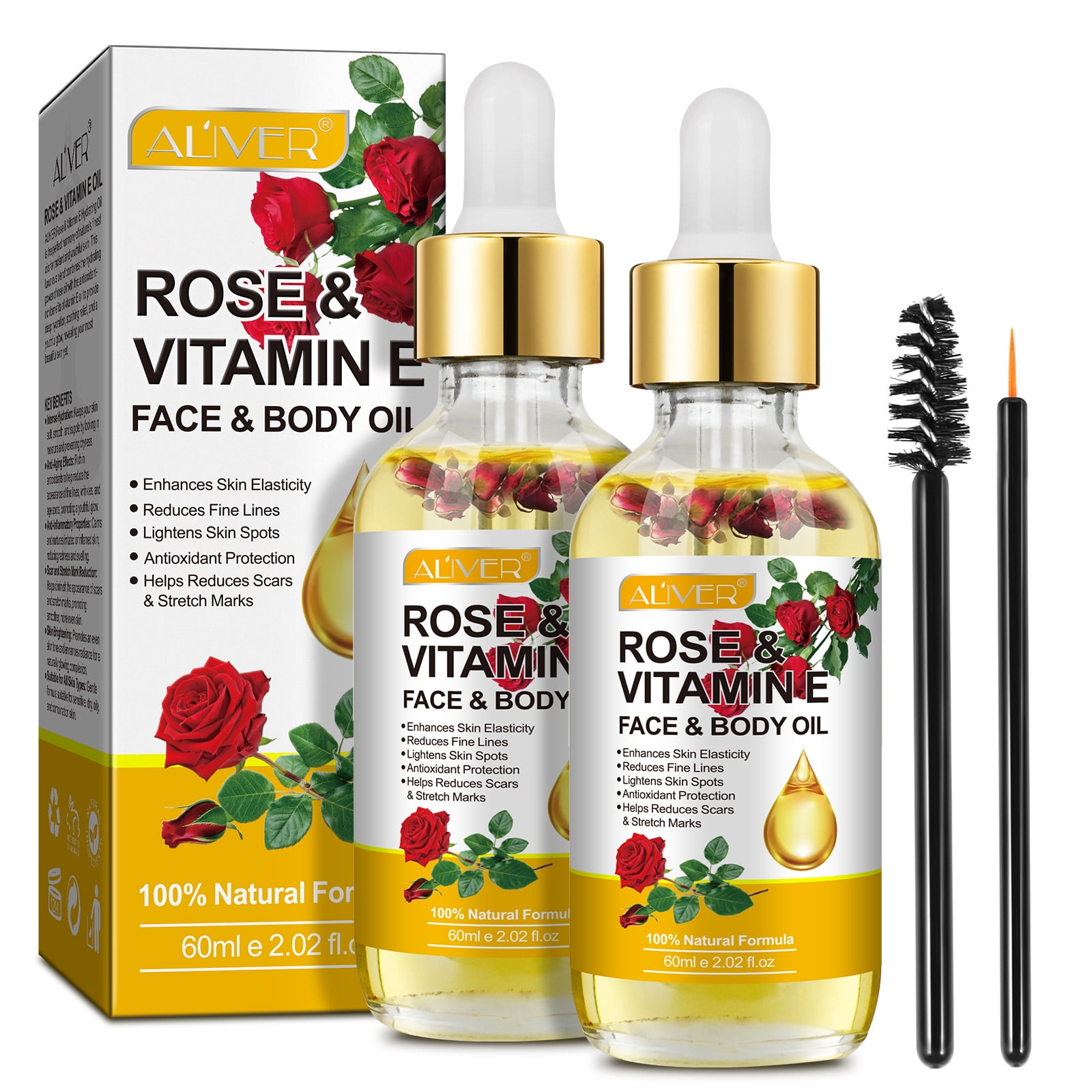 Aliver Rose & Vitamin E Hydrating Oil-Vitamin E Oil for Face & Body-Natural Formula,Intense Hydration-Autumn/Winter Moisturising Essential Oil,4.04 fl.oz
