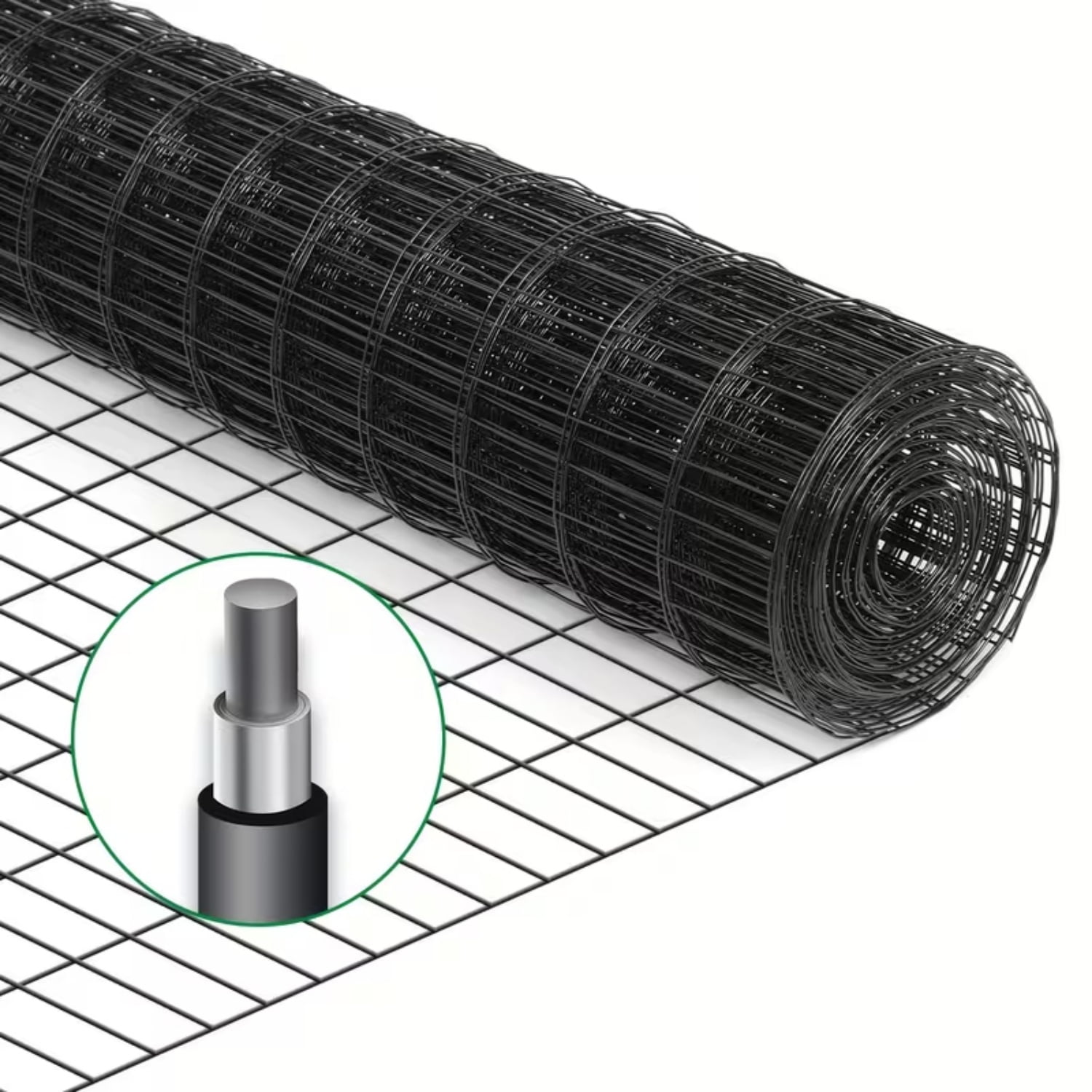 36" x 33' Black Vinyl Coated Welded Wire Mesh Fence, 16 Gauge Heavy Duty Galvanized Steel Hardware Cloth, Rust-Resistant Garden Fencing for Poultry, Pets, and Vegetable Protection