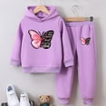 thumbnail image 2 of Sinleey Kids Children Casual Sport Suit Long Sleeve Butterfly Hoodie Sweatshirts with Jogger Pants Purple 130, 2 of 5