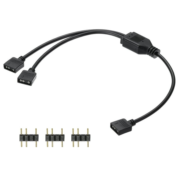 Cable Divisor ARGB Uxcell, 5V 12" 3 Pines 1 a 2 Hembras a Hembras Cable de Alimentación con Conectores Machos de 3 Pines para Ventiladores/Luces LED ARGB de Computadora PC, Negro
