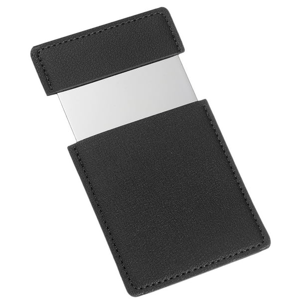 Espejo de bolsillo Uxcell de acero inoxidable irrompible, espejo compacto de maquillaje con funda de cuero PU (Negro, 2.44 x 3.74")