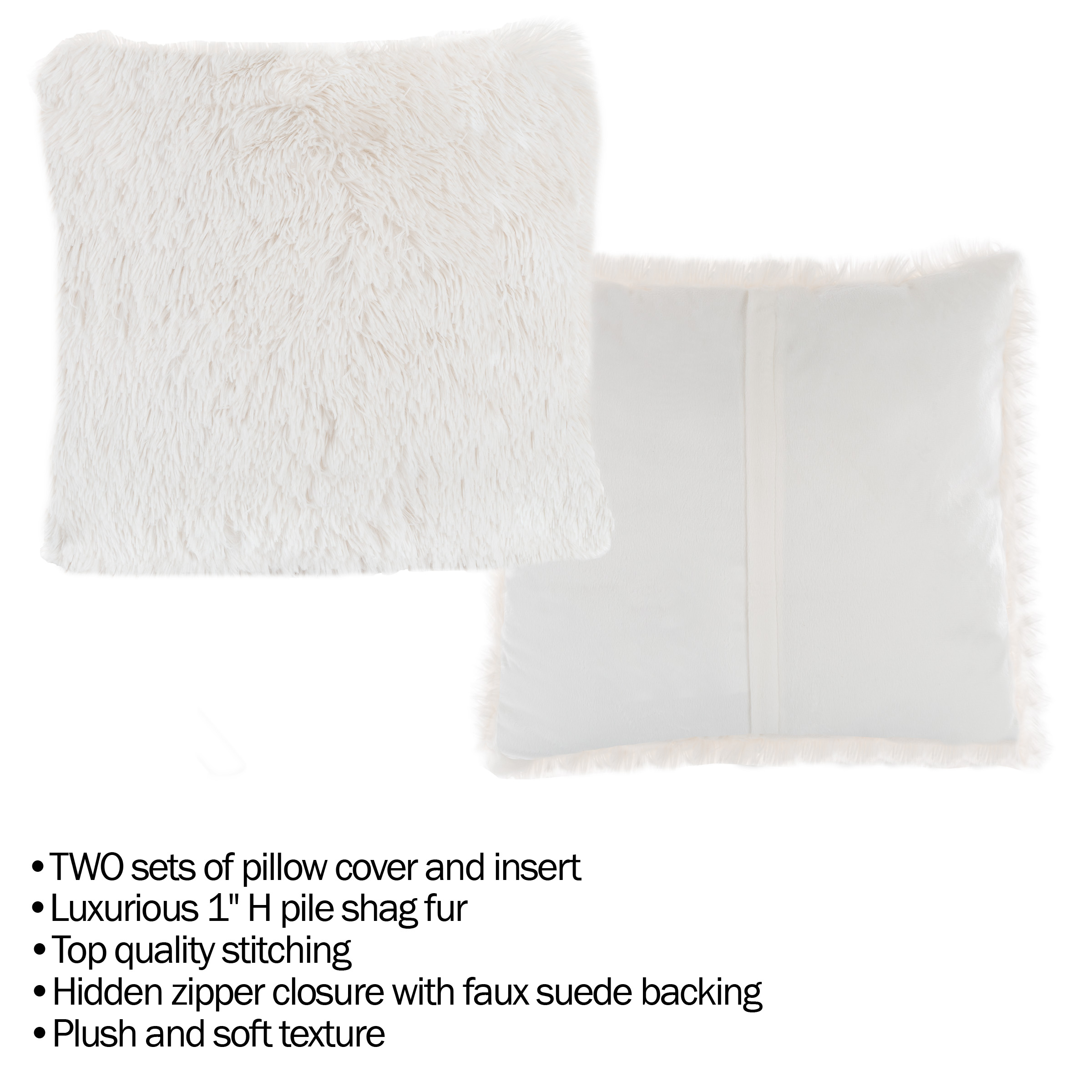 Somerset Home 2-Piece Faux Fur Pillow for Adults Covers & Inserts (White) - image 3 of 3