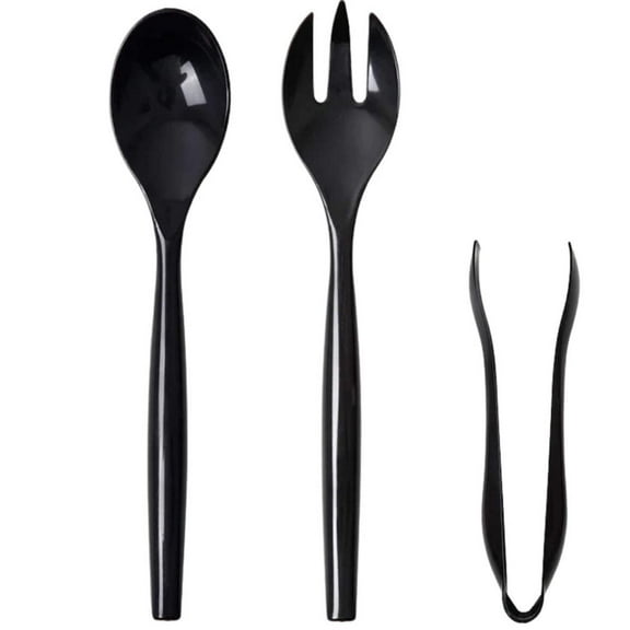 Plastic Serving Utensils, Heavy Duty Black Disposable-COMBO - 3CT