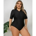 thumbnail image 2 of SWSMCLT Women's Plus Size Zip Up Rash Guard Swimsuit Swimming Scuba Rashguard Full Coverage Modest Swimwear One Piece Short Sleeve Zipper Front Bathing Suit Beach Padded Surfing Lap Black 18, 2 of 5