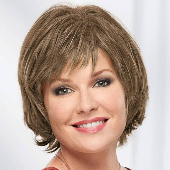 Paula Young Meg Whisperlite Wig Modern Layered, Side-Swept Bob Cut, Straight Style with Feathered Ends / 30 Multi-tonal Shades of Blonde, Grey, Brown, and Red