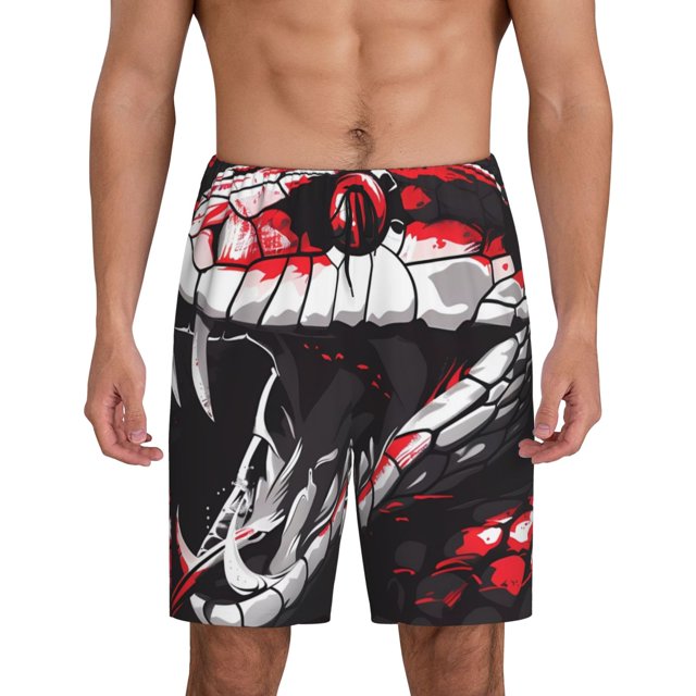 Balery Fierce Red Viper Graphic Art Pantalones cortos de pijama de punto de algodón para hombre con cinturilla y bolsillos-Medium
