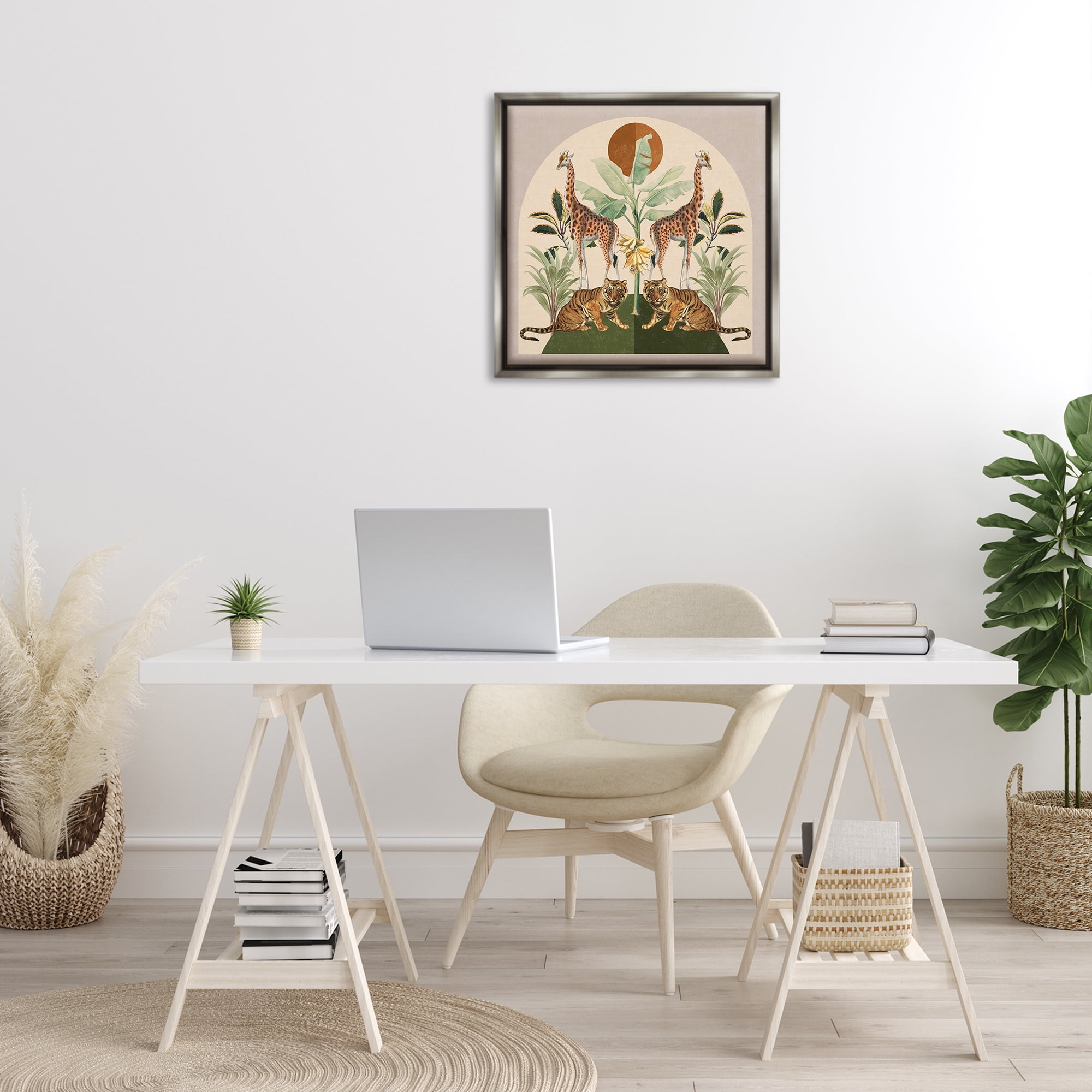 Stupell Industries Jungle Animals Motif Landscape Painting Gray Floater Framed Canvas Art Print Wall Art, 25 x 25