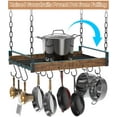 thumbnail image 3 of Hanging Pot Rack, 24x13 Inch Pot Hangers for Kitchen with 12 S-Shaped Hooks, Vintage Ceiling Mounted Pan Holder with Raised Edges for Cookware Storage, Rustic Brown and Classic Black, 3 of 7
