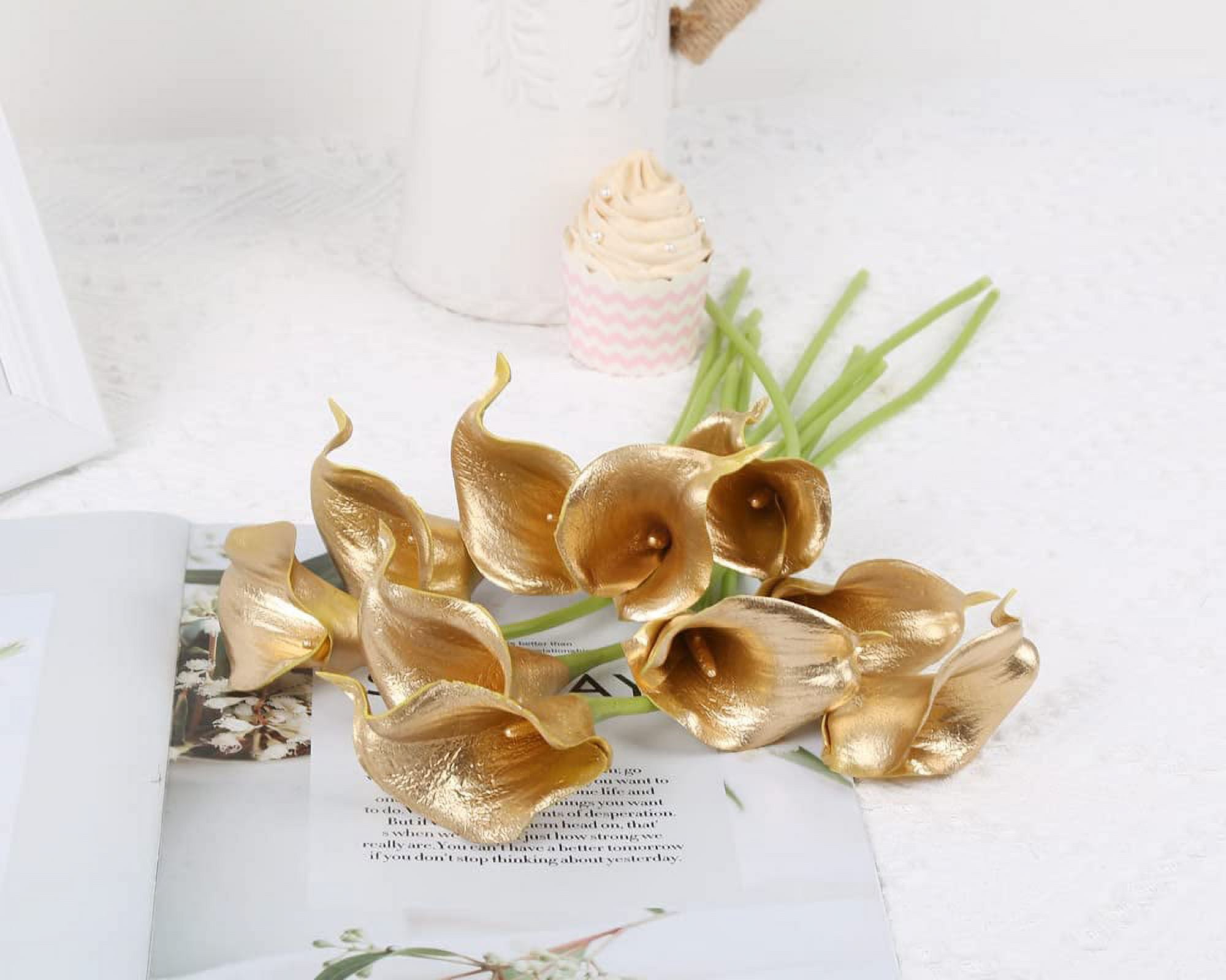 10pcs Artificial Flowers Fake Calla Lily Flowers Real Touch Calla Lily Faux Flowers Arrangement Bouquet for Home Garden Office Party Wedding Bouquet Centerpieces Flower Home Decoration (White)