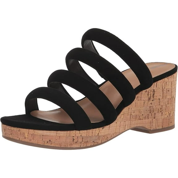 Sam Edelman Yuki Cali Black Open Toe Slip On Strappy Wedge Heeled Sandals (Black, 6)