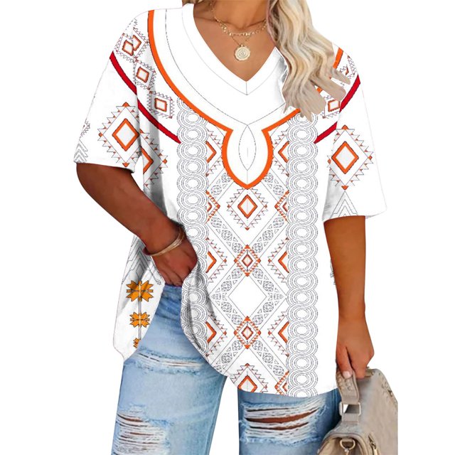 Fiudx Ofertas Del Día Camiseta Deportiva Estampada de Manga Corta con Cuello En V de Gran Tamaño para Mujer