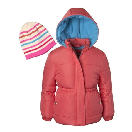 - Pink Platinum Diamond Quilted Puffer Jacket with GWP Beanie Hat (Little Girls & Big Girls)