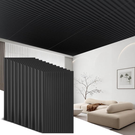 panels 12 Pack Drop Ceiling Tiles 2x4 Ft,3D wall panels for interior wall decoration,PVC Ceiling Covering Sheet 24x48 in,for Interior Wall Paneling Decor and Ceilings,Black
