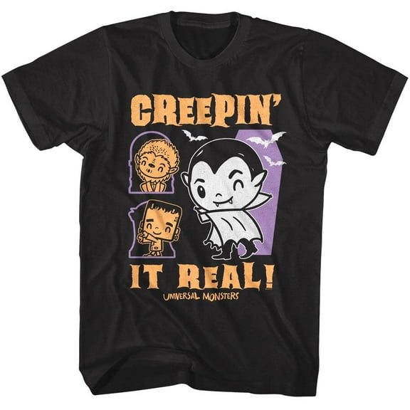 Universal Monsters Cute Creepin it Real Men's T Shirt (Black, Adult4XL)