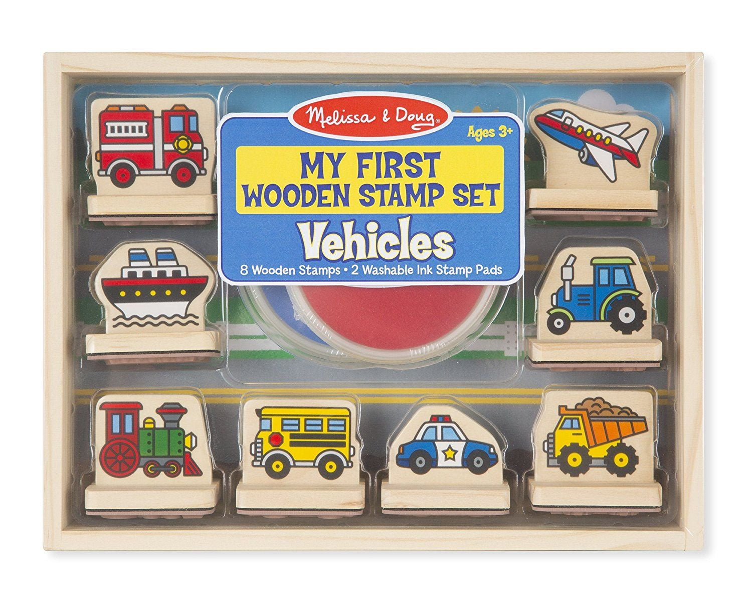Melissa & Doug My First Wooden Stamp Set - Vehicles (Arts & Crafts, Sturdy Wooden Storage Box
