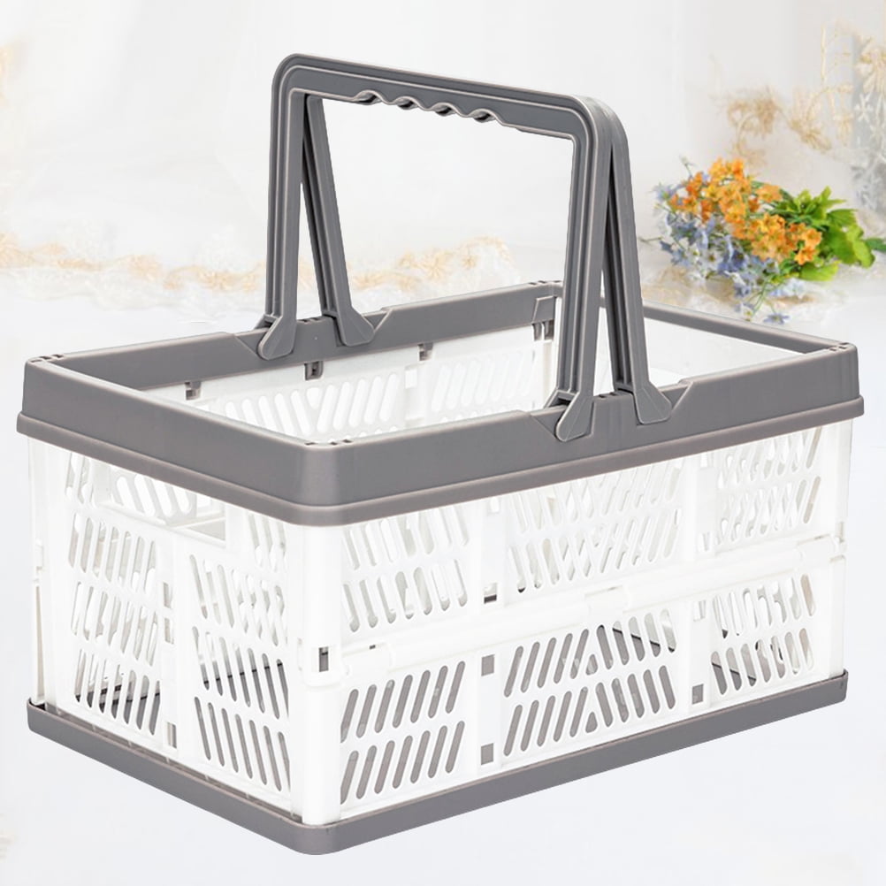 White Shopping Basket with Handles, Wicker Storage Bin for Office and Home, 29.8 x 19.7 x 15.6 cm