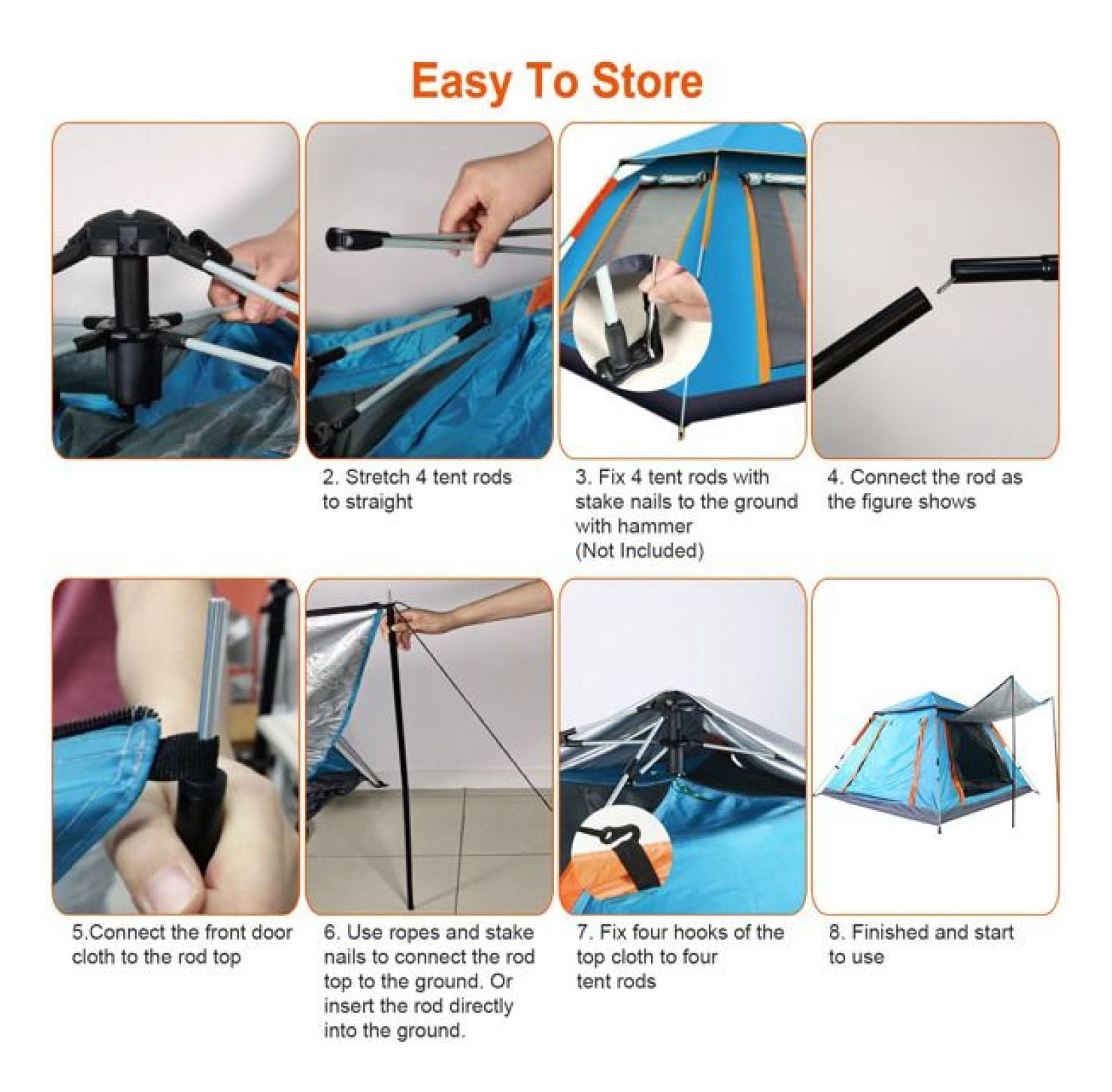 4-5 Person -Up Camping Tent, Setup Family Tent with 2 Mosquito Nets Windows, Portable for Hiking, Backpacking & Outdoor Adventures, Waterproof & Windproof--Blue