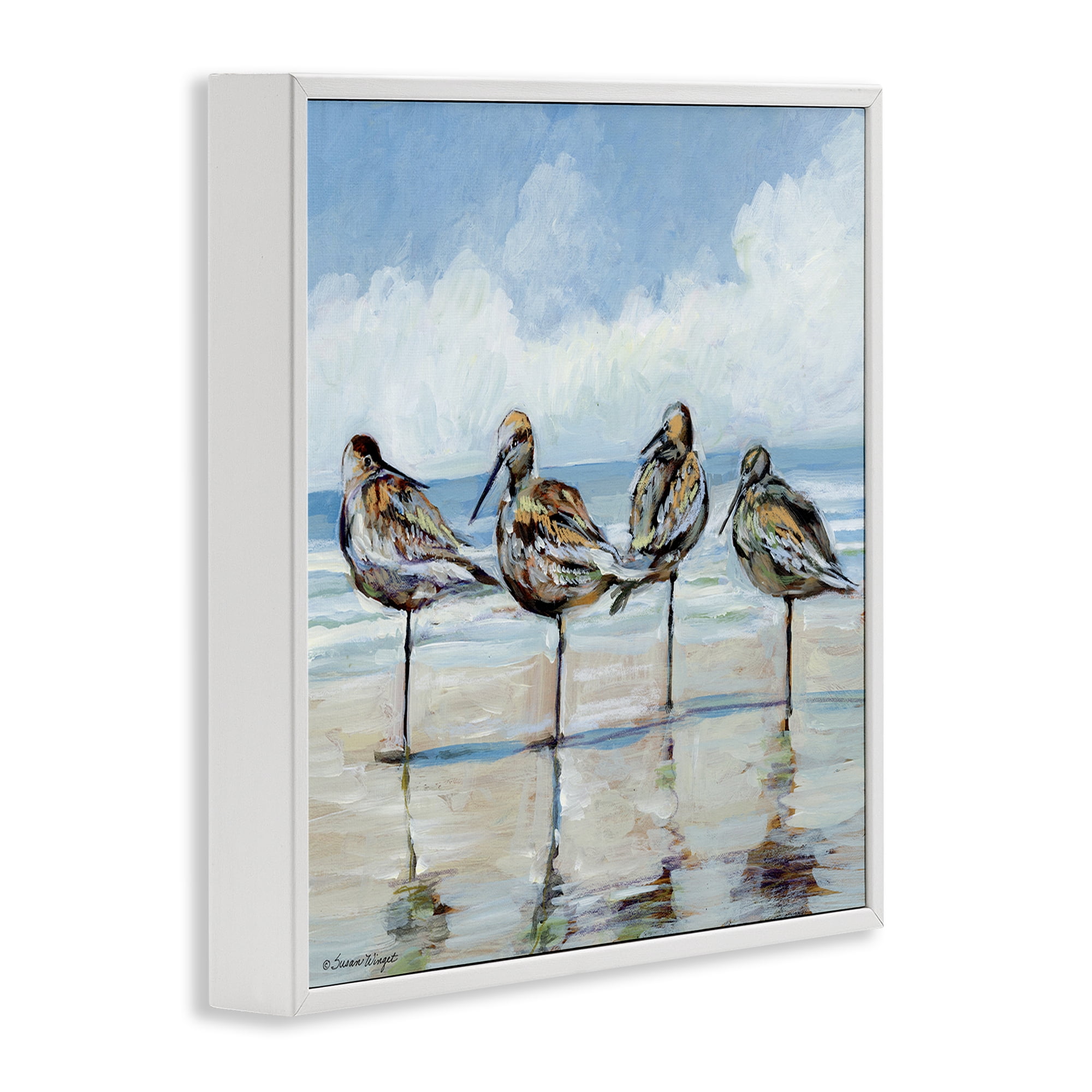 Stupell Industries Sandpipers Balancing On Beach White Framed Giclee Art, design by Susan Winget