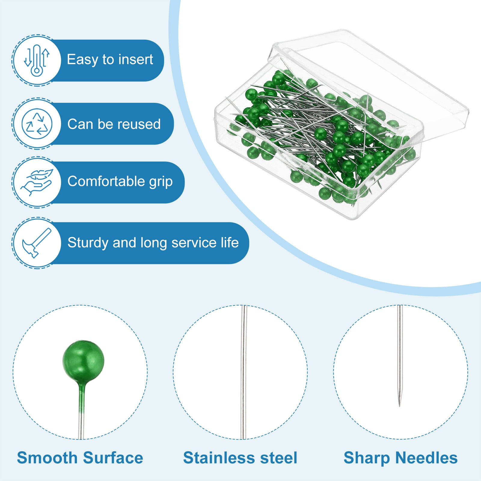 Unique Bargains Sewing Pins Straight Pin with Pearlized Ball Head for DIY Green
