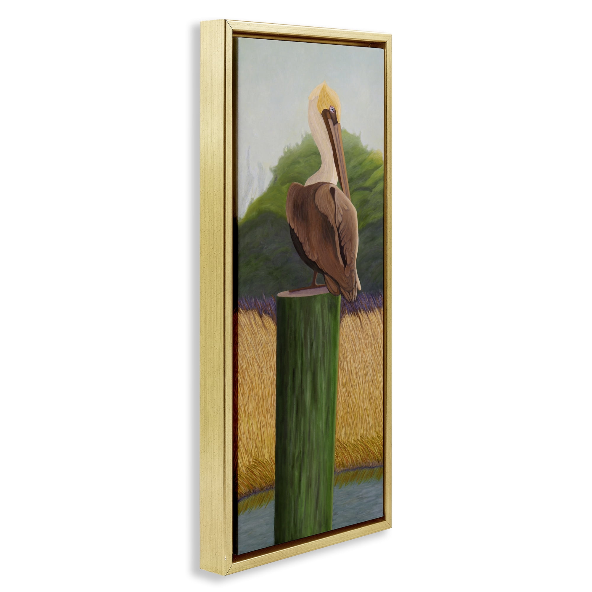 Stupell Industries Pelican with Blue Eyes Gold Framed Floater Canvas Wall Art, design by Barbara Fallenbaum