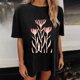 thumbnail image 4 of Fiudx Camisas de Mujer Camisetas Informales con Estampado de Flores para Mujer, Camisetas Extragrandes de Manga Corta, 4 of 7