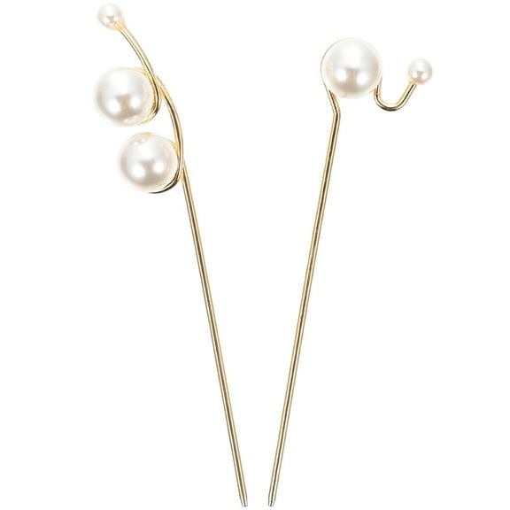LABSERRON 2Pcs Pearl Hair Sticks for Women 14X3Cm Gold Multi Alloy Hair Styling Accessories