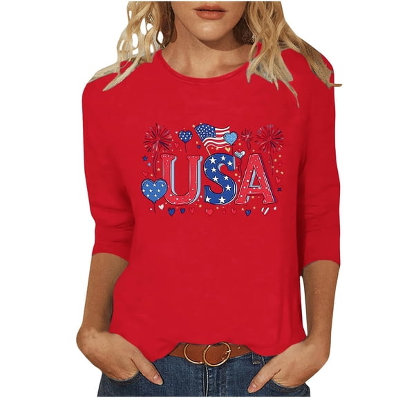 Women 4th of July Gift T Shirt Casual Short Sleeve American Proud T-Shirt Tops