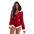 thumbnail image 2 of Seyurigaoka Women Christmas Red Playsuits Patchwork Hooded Zipper-Up Long Sleeve Long Rompers Autumn Winter One-Piece Clothes, 2 of 7