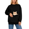 thumbnail image 6 of FASHOFT Womens Cat Pouch Hoodie with Dog Pouch Flannel Sweatshirts with Pockets Pet Carrier Animal Holder Long Sleeve Pullover Tops Black XL, 6 of 9