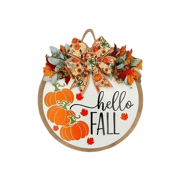 Hello Fall Wooden Door Hanger, 11.8" Pumpkin Welcome Hanging Sign, Pumpkin Autumn Wall Plaque, Maple Leaf Harvest Hanging Ornament, Seasonal Porch Decor Accent for Home Garden Farmhouse