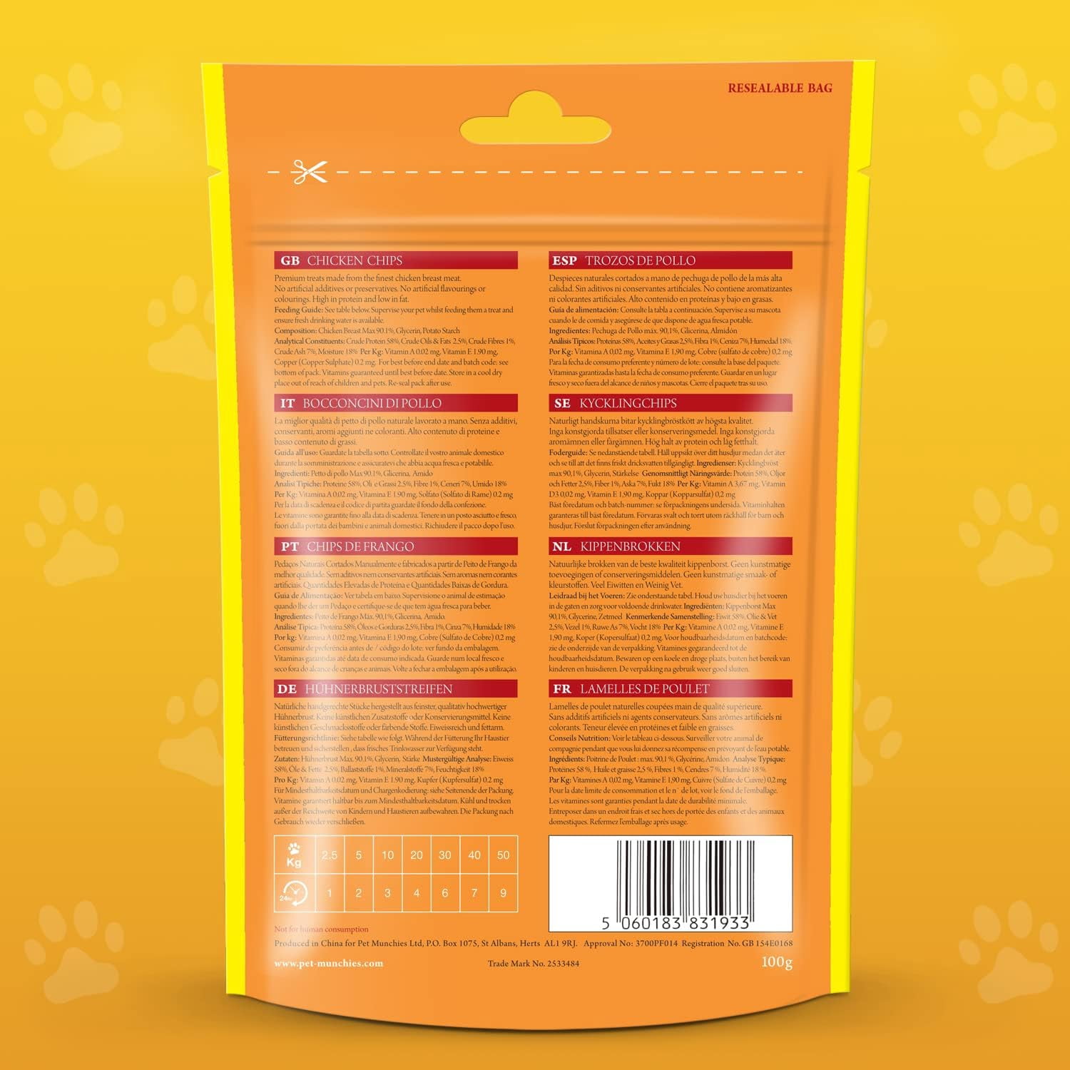 Pet Munchies Chicken Chips 100g Case of 8