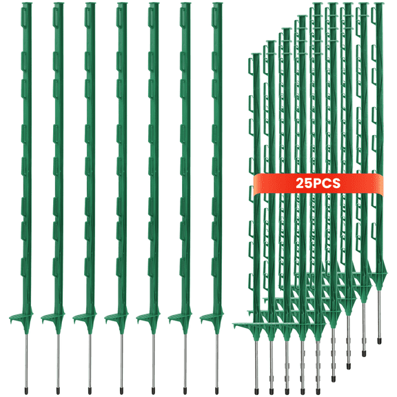 25 Pack Metal Fence Posts, 4 FT Garden Fence Post, T Post for Wire Fence, No Dig Steel U Post Fencing, Black Garden Stakes for Temporary Fencing, Electric Fence Wire, Corner Anchor