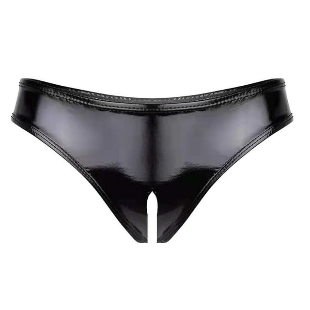 Lingerie Aguichant pour Femmes en Cuir PVC à Haute Brillance, Short Triangle Aguichant à Coupe Ouverte