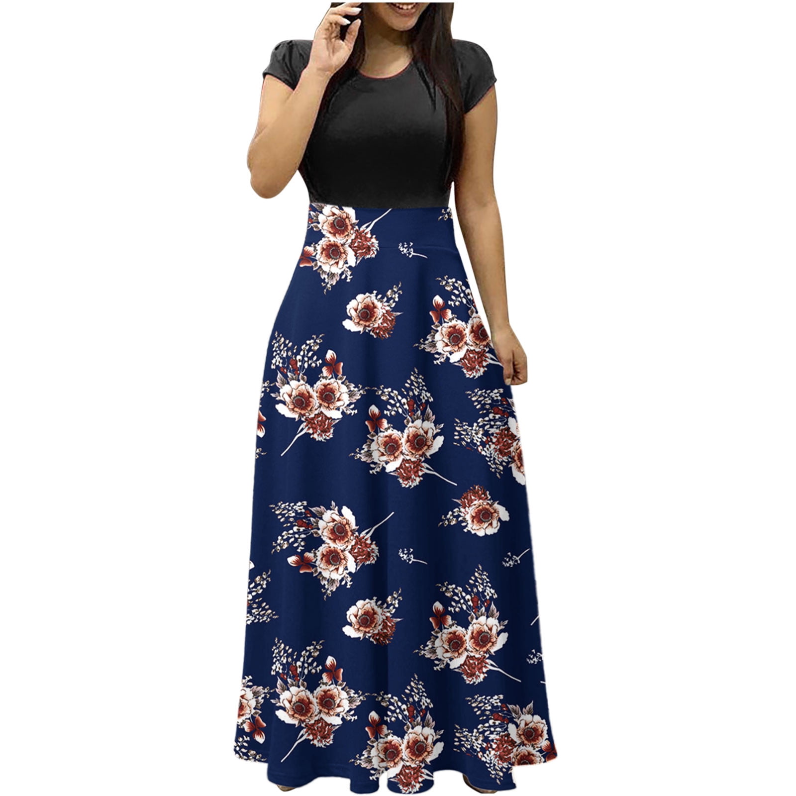 chinese dress ladies PRETTYGARDEN Womes Boho Maxi Dresses 2026 Summer Spring V Neck Puff Sleeve  Empire Waist A Line Flowy Long Beach Floral Dress (Blue Multicolored  Leaves,S) at Amazon Women's Clothing store