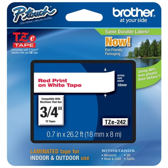 Ruban Adhésif Rouge sur Blanc Brother 3/4 Pouces (18mm) pour Brother PT-E500, PT500
