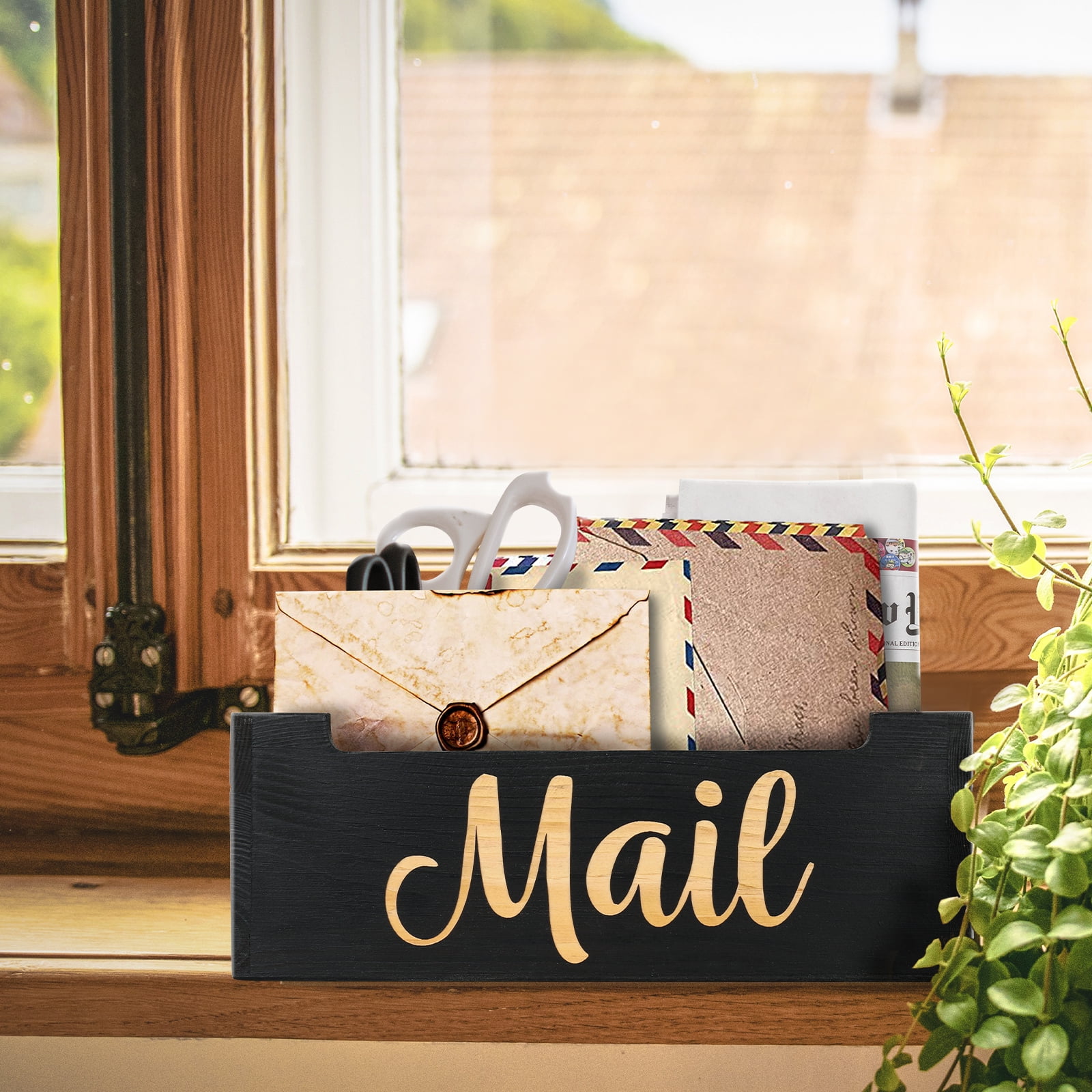Mail Organizer Countertop - Mail Holder Countertop, Letter Holder, Mail Tray, Mail Holder Box for Desk, Mail Basket for Counter, Mail Storage Organizer, Rustic Wooden Mail Holder Wall Mount