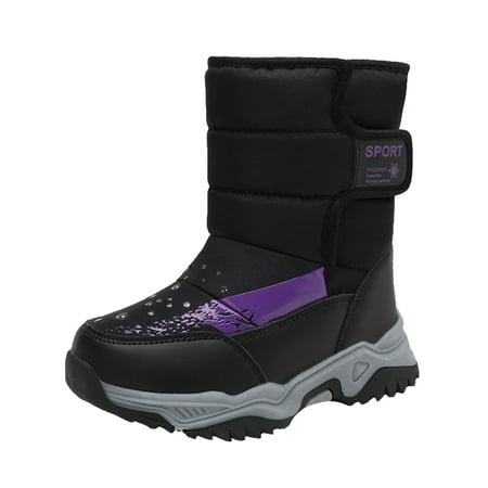 Vedolay Back To School Kids Western Boots Winter Warm Kids Button Boots Outdoor Shoes (Black 12)