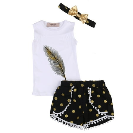 - Toddler Kids Girls Clothes Sleeveless T-shirt Tops Shorts Pants 3pcs Outfits Set
