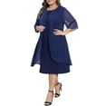 thumbnail image 2 of Agnes Orinda Women's Plus Size Easter Cocktail Dress Sequin Mesh Cape Overlay Crew Neck Wedding Guest Foral Midi Pencil Bodycon Dress 1X Navy Blue, 2 of 5