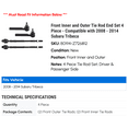 thumbnail image 2 of Front Inner and Outer Tie Rod End Set 4 Piece - Compatible with 2008 - 2014 Subaru Tribeca 2009 2010 2011 2012 2013, 2 of 2