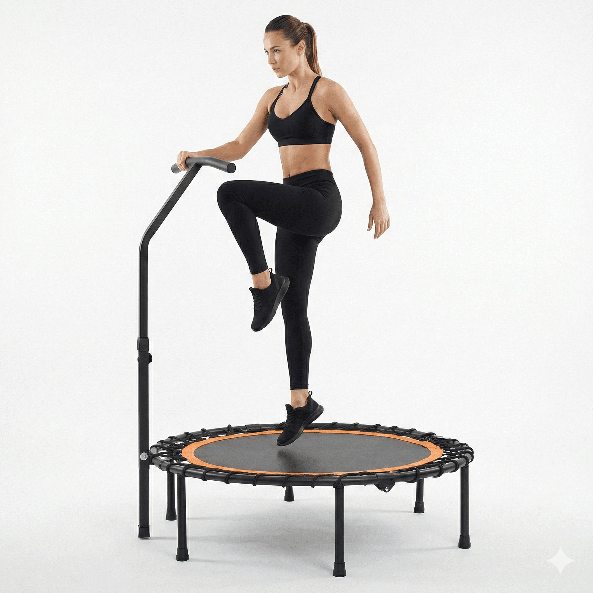 Mersco 40'' Foldable Mini Sports trampoline,450LBS  Rebounder Trampoline for Home Gym,Cardio & Strength Training,Fitness Trampoline with Adjustable Handle, Stable & Quiet, Indoor Outdoor, Black