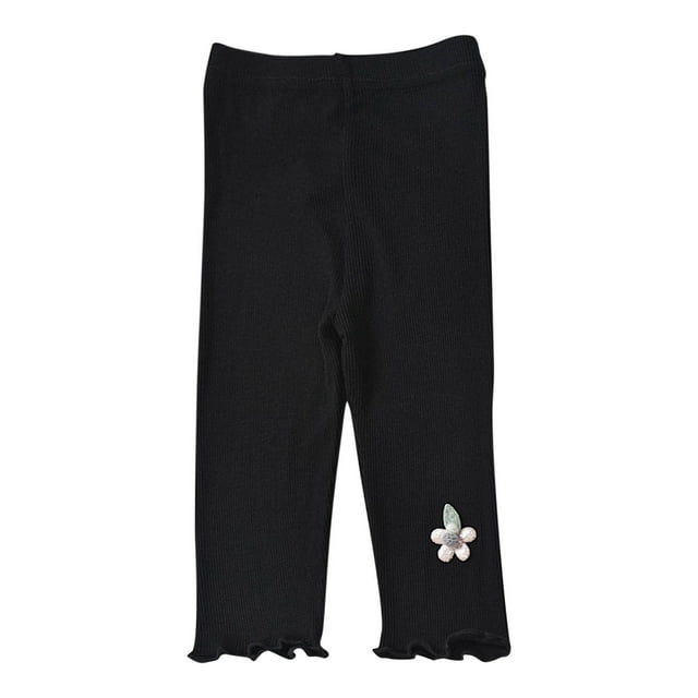 Odeerbi 1-7 Años Niñas Mallas de Punto de Canalé Con Ribete de Lechuga Mallas Elásticas Capris Pantalones de Verano Casual Cintura Elástica Pantimedias Recortadas