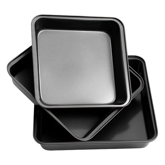 Yilush 3-Piece Square Baking Pan Set - 8.6/9.8/10.6-inch Non-stick Brownie and Cake Pans - Dishwasher safe for easy cleaning, Oven-safe Square Cake Pan (Black)