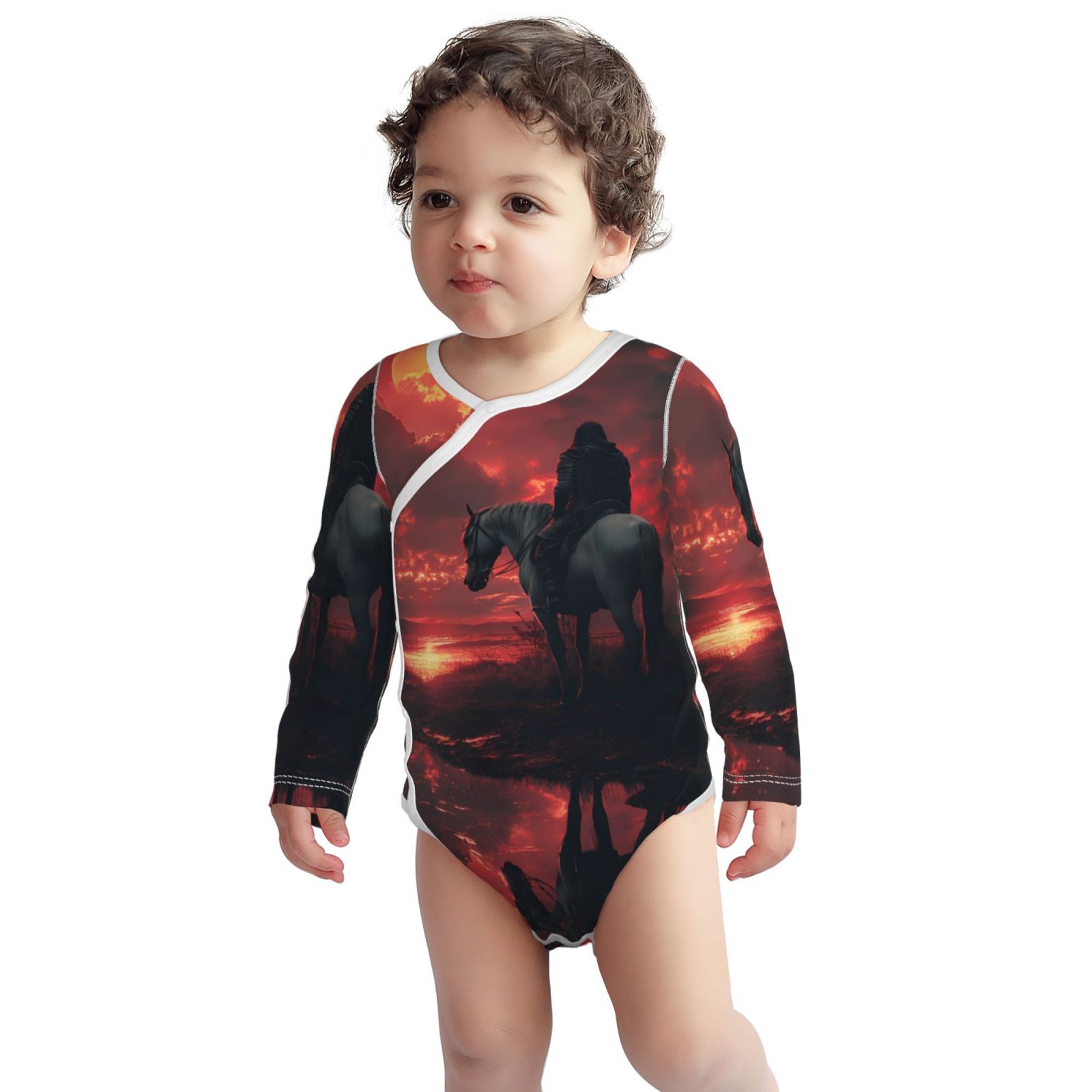 Xecao Lone Rider Under Red Sky Print Baby unisex-baby Cotton Long-sleeve Bodysuits-2 Years