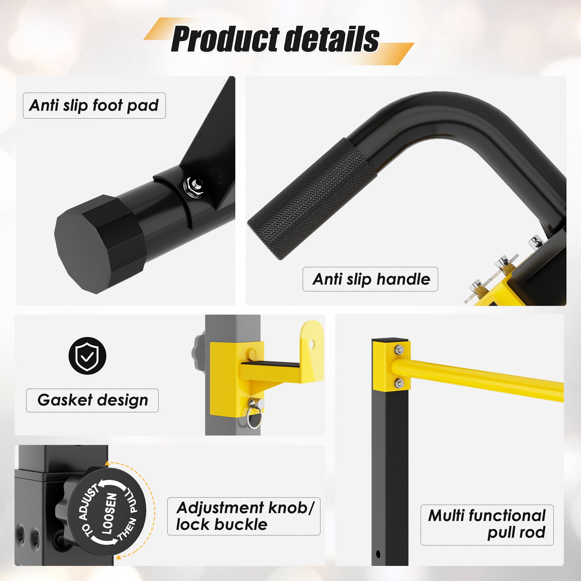 Free Standing Foldable Pull Up Bar, Triangular Power Tower Workout Dip Station for Home, Height Adjustable Pull Up Bar Stand Dip Bar Strength Training Workout Equipment, Support 500lbs,Black + Yellow