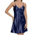 thumbnail image 3 of Feancey Womens Satin Lingerie Nightgown Silky Sleeveless Spaghetti Strap V Neck Sleepshirts Soft Cozy Camisole Mini Dresses Lounge Nightwear Navy S, 3 of 10