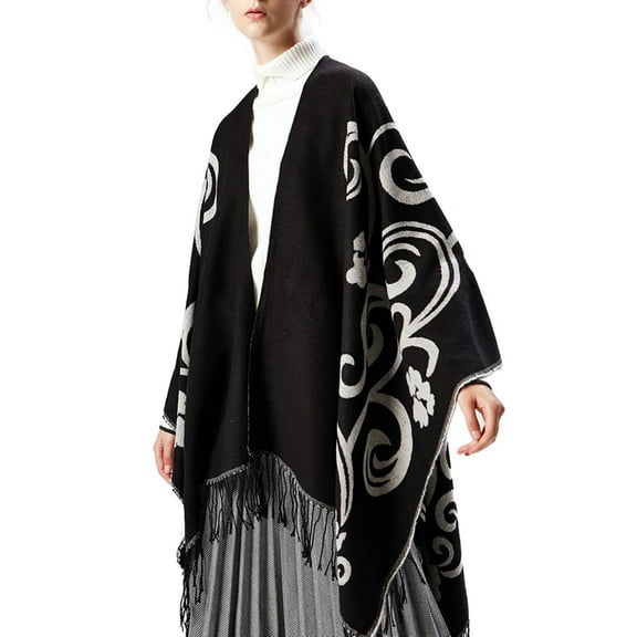 Manxivoo Cardigan for Women, Women's Travel Plaid Shawl Wraps Open Front Poncho Cape Warm Oversized Sweaters Casual Cardigan Shawls for Fall Winter Long Cardigans for Women Trendy Black One Size